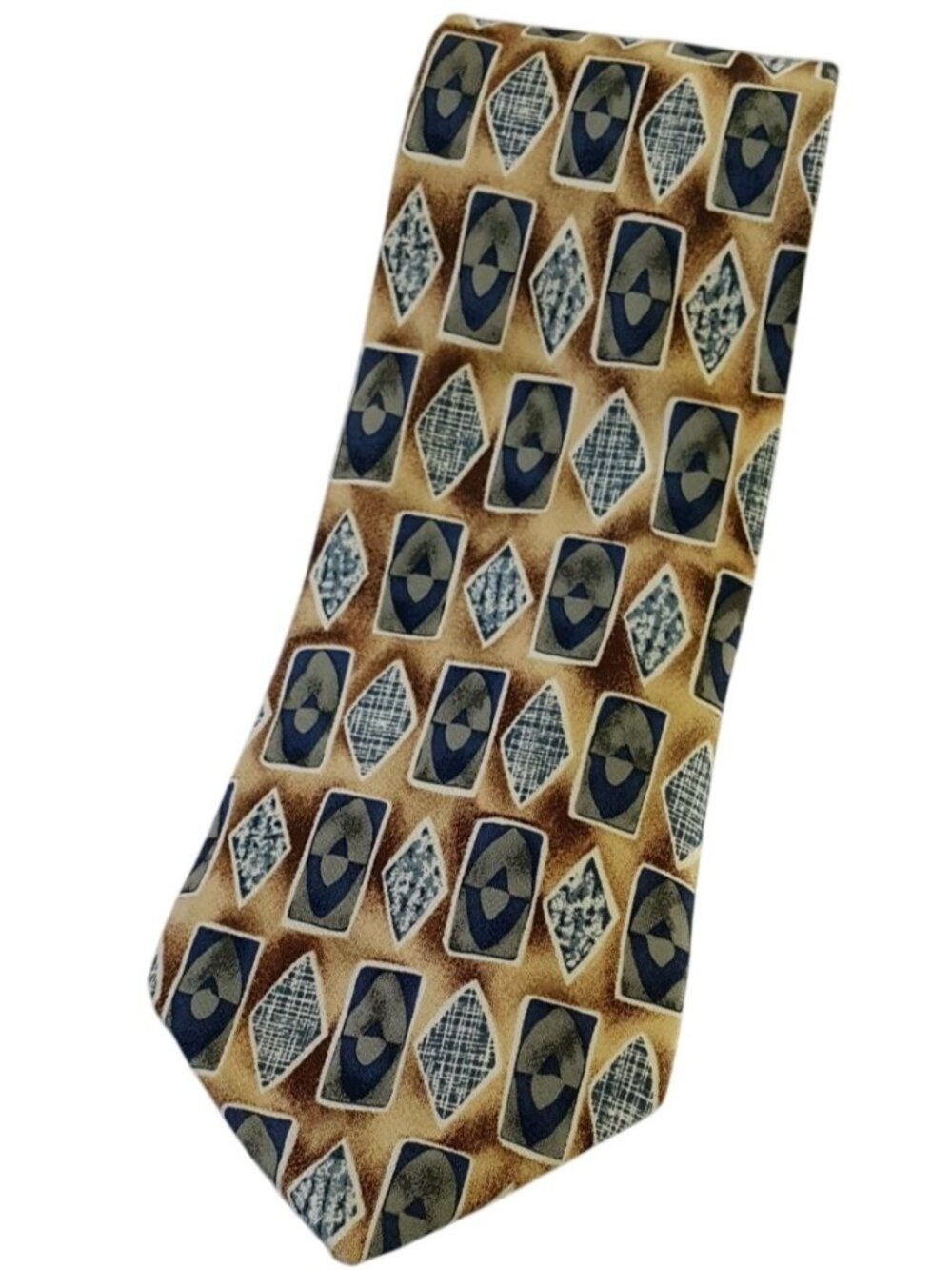 Brooks Brothers Makers Mens Silk Tie Brown Blue 58.5" Geo Classic Pointed USA
